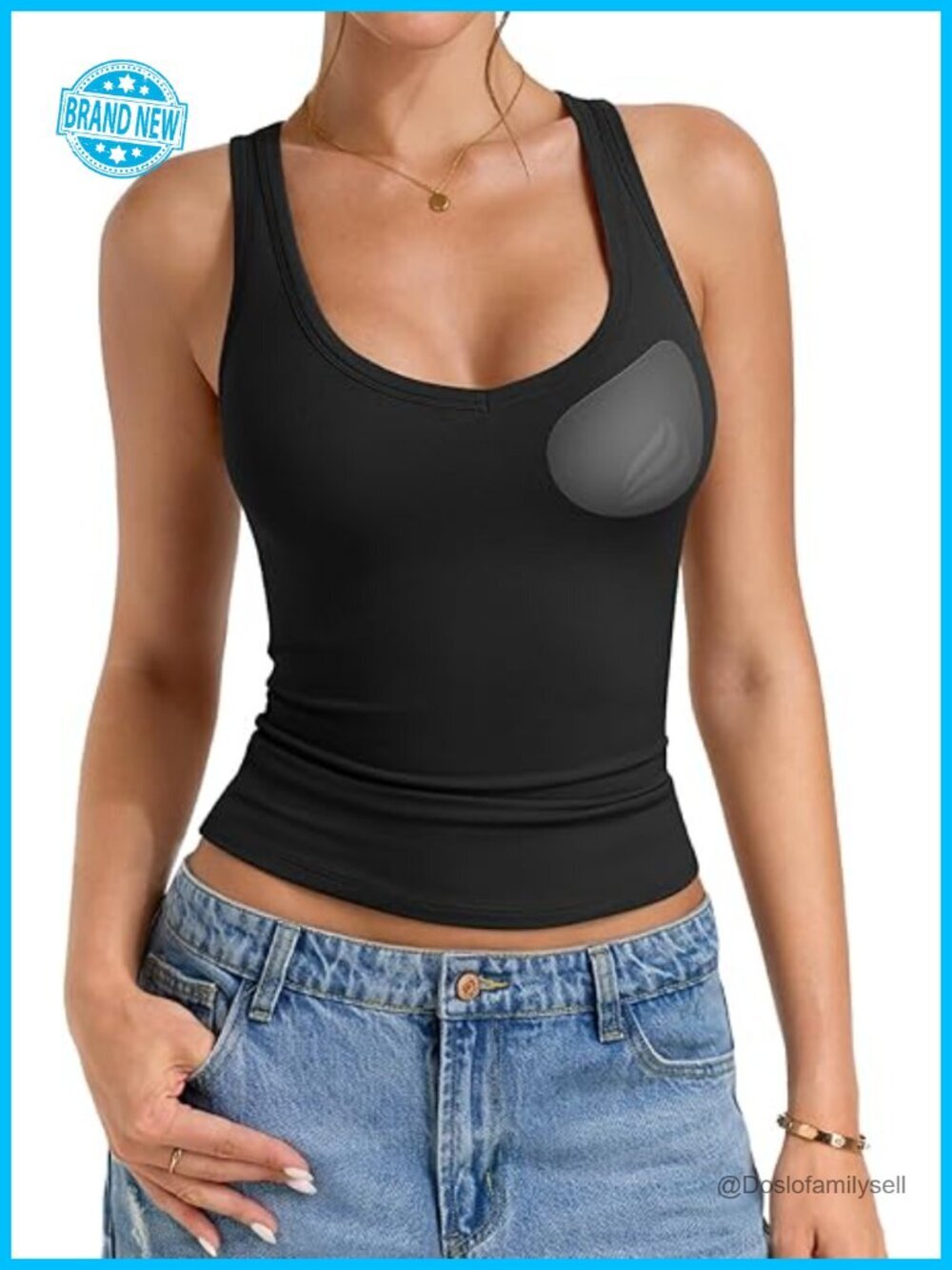 Women's Padded Tank Top with Built-in Bra Scoop Neck Sleeveless Double Lined